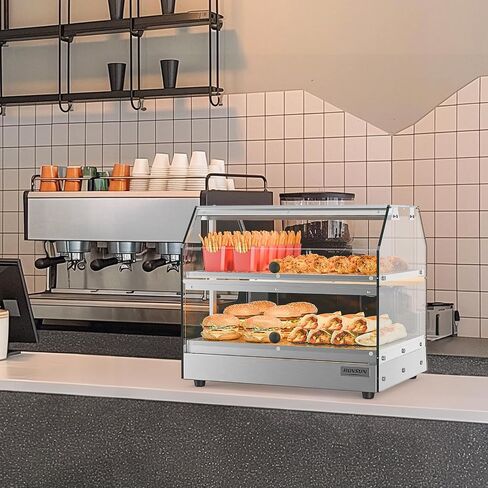 ROVSUN 2-Tier Food Warmer Pizza Warmer Countertop, Food Warmer Display Pretzel Warmer with LED Lighting Front and Rear Doors, Electric Catering Hot Box Acrylic for Buffet Restaurant Cafe in Kuwait