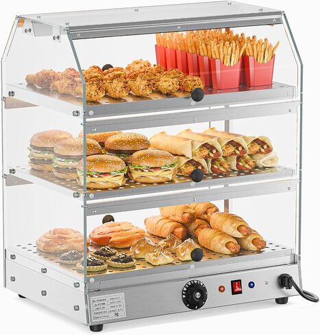 ROVSUN 2-Tier Food Warmer Pizza Warmer Countertop, Food Warmer Display Pretzel Warmer with LED Lighting Front and Rear Doors, Electric Catering Hot Box Acrylic for Buffet Restaurant Cafe in Kuwait