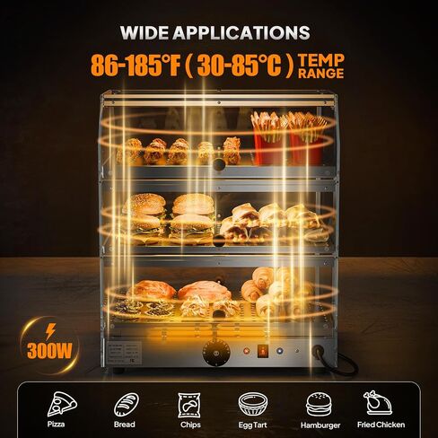 ROVSUN 2-Tier Food Warmer Pizza Warmer Countertop, Food Warmer Display Pretzel Warmer with LED Lighting Front and Rear Doors, Electric Catering Hot Box Acrylic for Buffet Restaurant Cafe in Kuwait