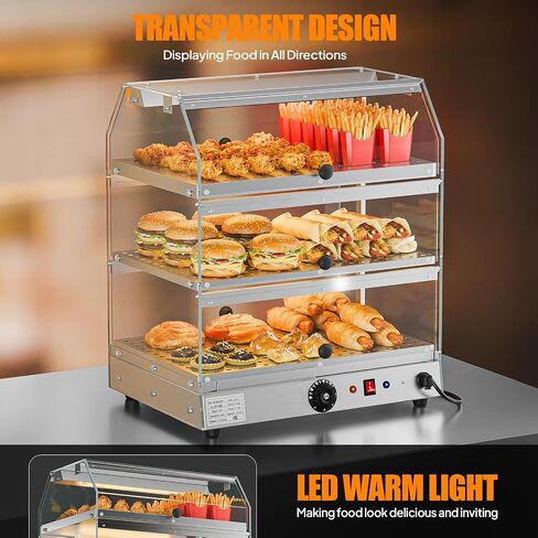 ROVSUN 2-Tier Food Warmer Pizza Warmer Countertop, Food Warmer Display Pretzel Warmer with LED Lighting Front and Rear Doors, Electric Catering Hot Box Acrylic for Buffet Restaurant Cafe in Kuwait