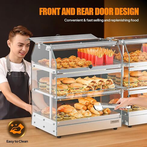 ROVSUN 2-Tier Food Warmer Pizza Warmer Countertop, Food Warmer Display Pretzel Warmer with LED Lighting Front and Rear Doors, Electric Catering Hot Box Acrylic for Buffet Restaurant Cafe in Kuwait