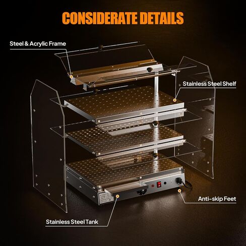ROVSUN 2-Tier Food Warmer Pizza Warmer Countertop, Food Warmer Display Pretzel Warmer with LED Lighting Front and Rear Doors, Electric Catering Hot Box Acrylic for Buffet Restaurant Cafe in Kuwait