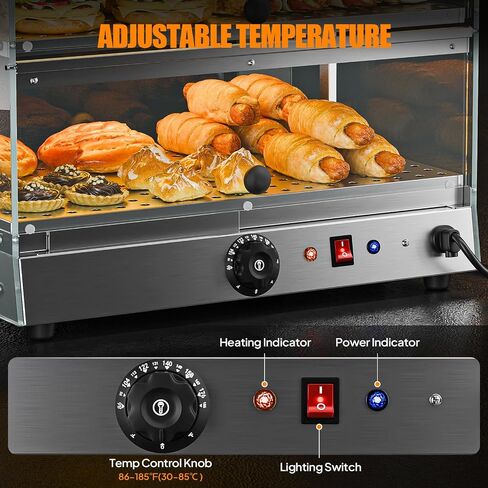 ROVSUN 2-Tier Food Warmer Pizza Warmer Countertop, Food Warmer Display Pretzel Warmer with LED Lighting Front and Rear Doors, Electric Catering Hot Box Acrylic for Buffet Restaurant Cafe in Kuwait