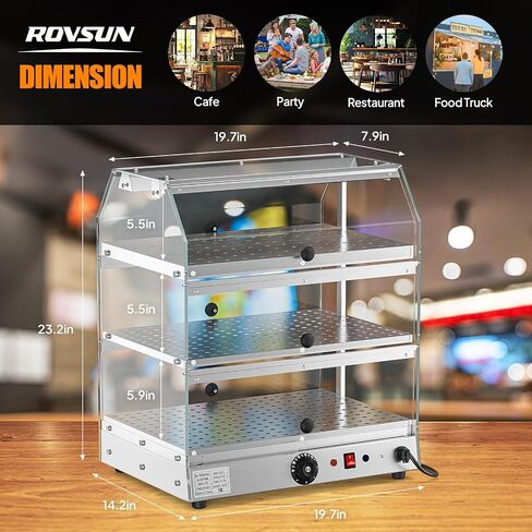 ROVSUN 2-Tier Food Warmer Pizza Warmer Countertop, Food Warmer Display Pretzel Warmer with LED Lighting Front and Rear Doors, Electric Catering Hot Box Acrylic for Buffet Restaurant Cafe in Kuwait