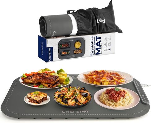 Foldable Food Warming Mat, 24x15″ Electric Buffet Tray with 3 Heat Settings, Auto Shut-Off, Roll-Up Portable Hot Plate for Parties, Countertop & Catering, Easy-Clean, with Carry Bag – Grey in Saudi Arabia