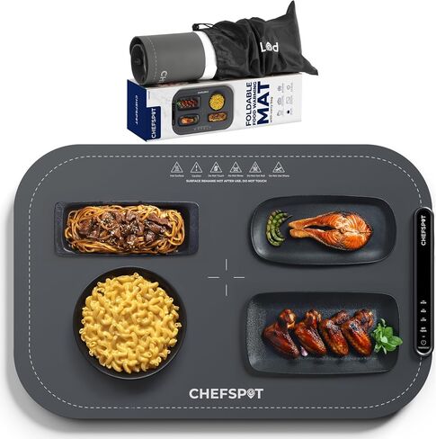 Foldable Food Warming Mat, 24x15″ Electric Buffet Tray with 3 Heat Settings, Auto Shut-Off, Roll-Up Portable Hot Plate for Parties, Countertop & Catering, Easy-Clean, with Carry Bag – Grey in Saudi Arabia