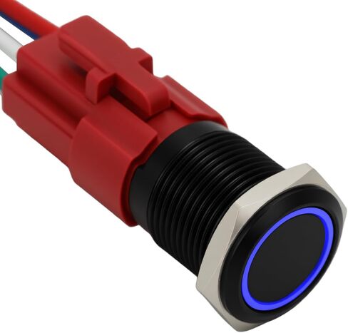 4 مم إغلاق زر التبديل 12 فولت العاصمة على قبالة الذات مع LED angel eye رأس لمدة 0.63 "ثقب التثبيت مع قابس مقبس السلك (LED Black Shell Blue) in Kuwait