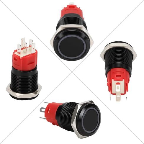 4 مم إغلاق زر التبديل 12 فولت العاصمة على قبالة الذات مع LED angel eye رأس لمدة 0.63 "ثقب التثبيت مع قابس مقبس السلك (LED Black Shell Blue) in Kuwait