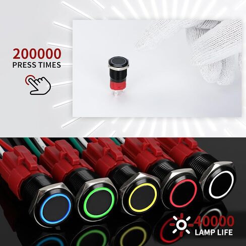 4 مم إغلاق زر التبديل 12 فولت العاصمة على قبالة الذات مع LED angel eye رأس لمدة 0.63 "ثقب التثبيت مع قابس مقبس السلك (LED Black Shell Blue) in Kuwait
