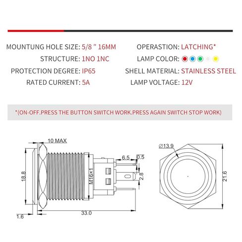 4 مم إغلاق زر التبديل 12 فولت العاصمة على قبالة الذات مع LED angel eye رأس لمدة 0.63 "ثقب التثبيت مع قابس مقبس السلك (LED Black Shell Blue) in Saudi Arabia