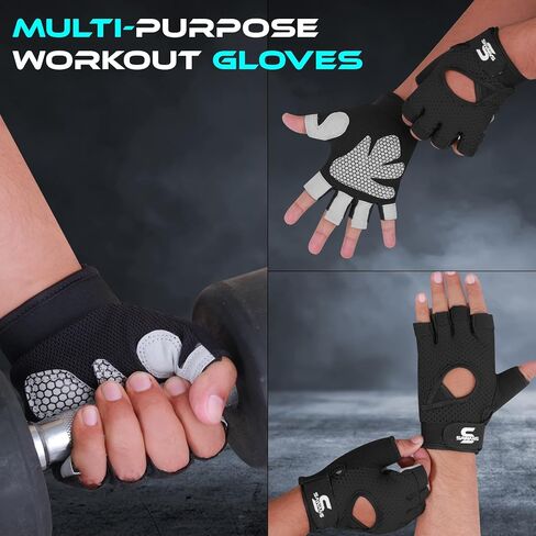 Gym Gloves for Men & Women Ladies Weight Lifting Gloves Fitness Workout Breathable Training Non-Slip Grip Silicone Palm Protection Exercise Snug fit Hanging Pull-Ups Dumbbell in Kuwait