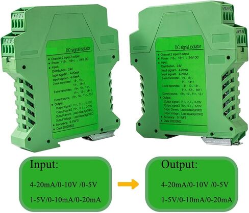 Signal isolator power supply current transmitter 4-20mA to 0-10V isolator distribution signal distributor 4-20mA analog isolation 0-5V(2 input 2 output,INPUT 0-10V_DC24V POWER SUPPLY_OUTPUT 4-20MA) in Saudi Arabia
