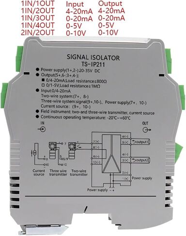 DIN Rail Analog Signal Converter 4-20ma to 0-10V/0-5V 2 in 2 Out Signal 35MM Isolator Voltage Current Signal Conditioner(1 in 1 Out,0-5V Output_DC24 V Power Supply_0-10V) in Saudi Arabia