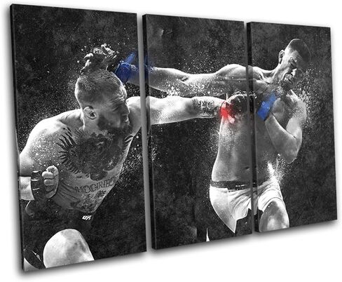 Bold Bloc Design - Conor McGregor Nate Diaz UFC MMA Sports 120x80cm Treble Canvas Art Print Box Framed Picture Wall Hanging - Hand Made in The UK - Framed and Ready to Hang in Saudi Arabia