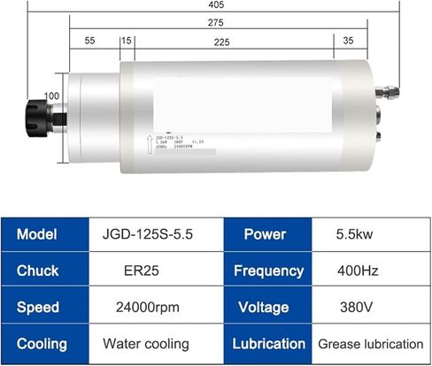 محرك المغزل المبرد بالماء 5.5 كيلو واط ER25 عالية الطاقة 220V 380V D125MM 4 محامل (5.5KW ER25 220V) in Saudi Arabia