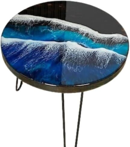 Classic Custom Wood Blue Epoxy Round Coffee Table, Dining Table, Living Table, Multi Ocean Wave Table (24 inch) in Saudi Arabia