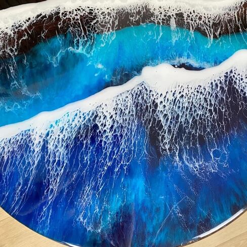 Classic Custom Wood Blue Epoxy Round Coffee Table, Dining Table, Living Table, Multi Ocean Wave Table (24 inch) in Saudi Arabia