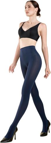 MANZI Women's Solid Color Semi Opaque Footed Tights Soft Stretch Pantyhose in Kuwait