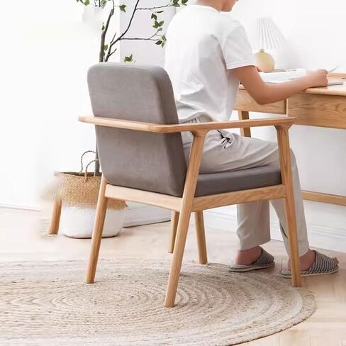 Office Chair Wood Color Dining Chair Comfortable Lounge Armchair Modern Dining Room Chair with Solid Wood Frame and Thick Cushion Home Office Desk Chairs(B) in Saudi Arabia