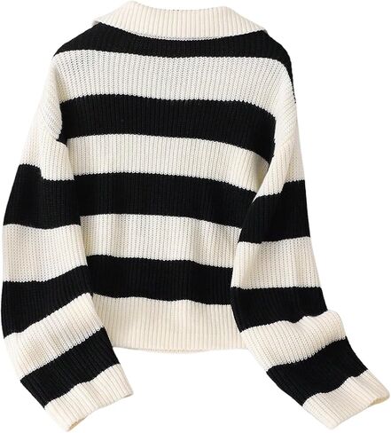 WDIRARA Girl's Striped Sweater Collar Long Sleeve Pullover Letter Patched Knitted Top in Saudi Arabia