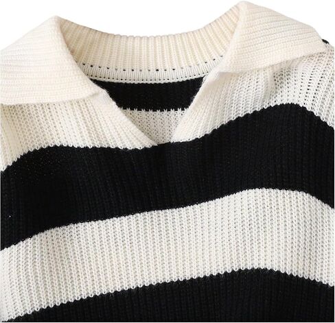 WDIRARA Girl's Striped Sweater Collar Long Sleeve Pullover Letter Patched Knitted Top in Saudi Arabia