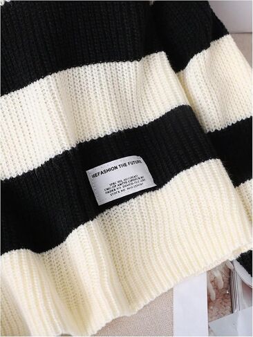 WDIRARA Girl's Striped Sweater Collar Long Sleeve Pullover Letter Patched Knitted Top in Saudi Arabia