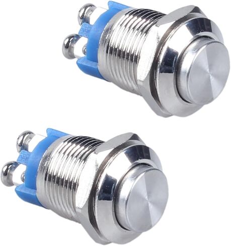 2Pcs 12mm Momentary Metal Waterproof Push Button Switch 12V 24V 110V 250V 2A 1NO 1/2" Mounting Hole Screw Terminals Raised Head in Kuwait