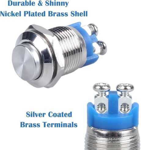 2Pcs 12mm Momentary Metal Waterproof Push Button Switch 12V 24V 110V 250V 2A 1NO 1/2" Mounting Hole Screw Terminals Raised Head in Kuwait