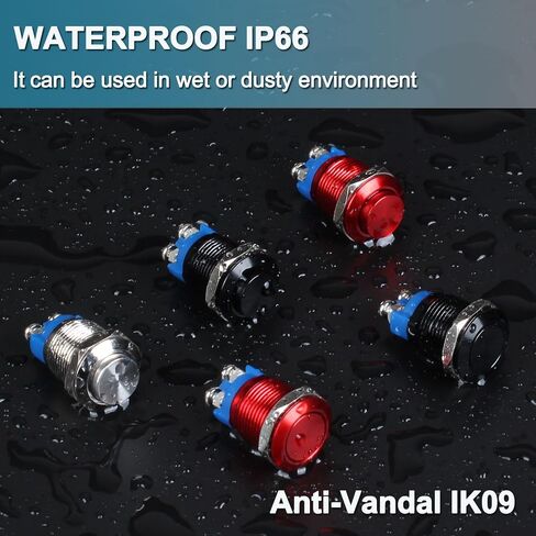 2Pcs 12mm Momentary Metal Waterproof Push Button Switch 12V 24V 110V 250V 2A 1NO 1/2" Mounting Hole Screw Terminals Raised Head in Kuwait