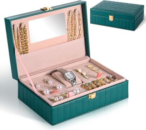 PU Leather Travel Jewelry Case Twill Jewelry Organizer Box مع مرآة 8.86 × 5.9 × 2.8 بوصة محمولة جوهر تخزين المجوهرات فكرة هدية (أسود) in Saudi Arabia