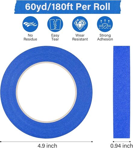4 Rolls Blue Painters Tape ، شريط إخفاء مميز ، شريط طلاء للأغراض متعددة الأغراض ، الرسم ، الحرف اليدوية DIY (0.94 بوصة × 22 ياردة) يحمي الأسطح ، الإزالة السهلة ، إجمالي 88 ياردة in Kuwait