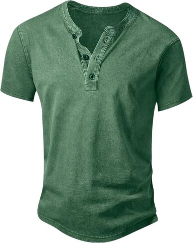 NITAGUT Mens Distressed Henley Shirts Retro Short Sleeve Cotton Tee Shirts Casual Button Down Washed T-Shirts in Kuwait