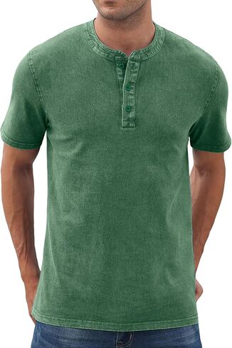 NITAGUT Mens Distressed Henley Shirts Retro Short Sleeve Cotton Tee Shirts Casual Button Down Washed T-Shirts in Kuwait