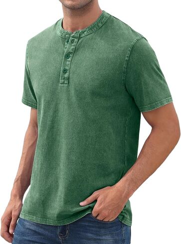 NITAGUT Mens Distressed Henley Shirts Retro Short Sleeve Cotton Tee Shirts Casual Button Down Washed T-Shirts in Kuwait