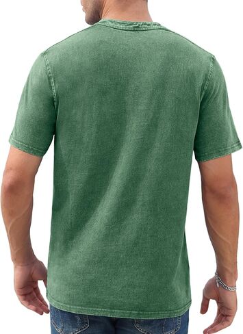 NITAGUT Mens Distressed Henley Shirts Retro Short Sleeve Cotton Tee Shirts Casual Button Down Washed T-Shirts in Kuwait