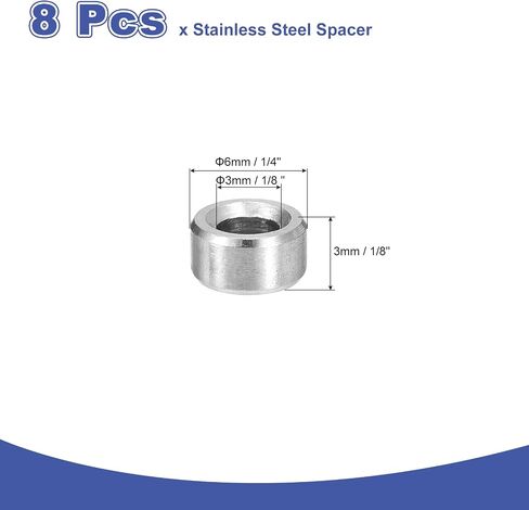 uxcell 8Pcs 304 Stainless Steel Spacer 1/2" OD x 1/4" ID x 3/16" Length(12x6x4mm) Screw Standoff Bushing Plain Finish Unthreaded Round Metal Spacer for M3 Screws Bolts and Rods, Silver in Saudi Arabia