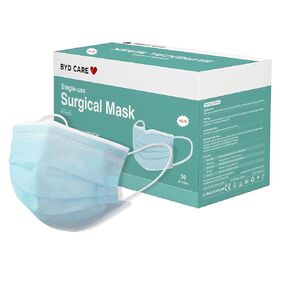 Single Use Disposable 3-Ply Mask BYD Care, ASTM Level 3, Daily Protection for Home, Office, School, Restaurants, Gyms, Outdoor and Indoor,1 Box of 50 pcs in Saudi Arabia