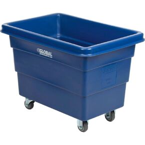 Global Industrial 6 Bushel Plastic Bulk Box Truck, Direct Mount Base, 500 lbs. Capacity, 3" Non-Maring Rubber Casters, Blue, 33-2/5"L x 23" W x 24-1/2"H in Kuwait