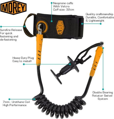 Morey Mach Wrist Bodyboard Leash | Double Bearing | Quick Release | 7MM Cord | 20CM Neoprene Cuff in Saudi Arabia