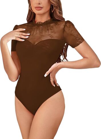 سيبويل نساء مثير دانتيل الأزهار الشبكات bodysuit قصيرة الأكمام شاهد من خلال تجهيزات الشبك in Kuwait