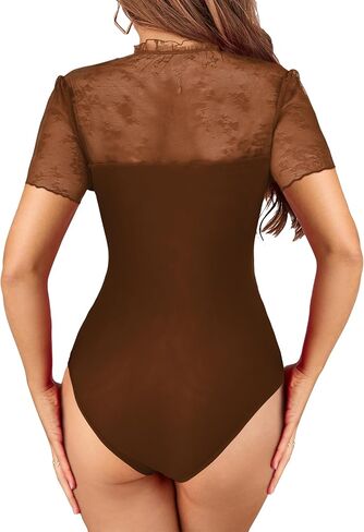 سيبويل نساء مثير دانتيل الأزهار الشبكات bodysuit قصيرة الأكمام شاهد من خلال تجهيزات الشبك in Kuwait