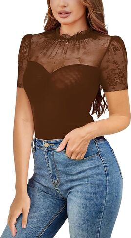 سيبويل نساء مثير دانتيل الأزهار الشبكات bodysuit قصيرة الأكمام شاهد من خلال تجهيزات الشبك in Kuwait