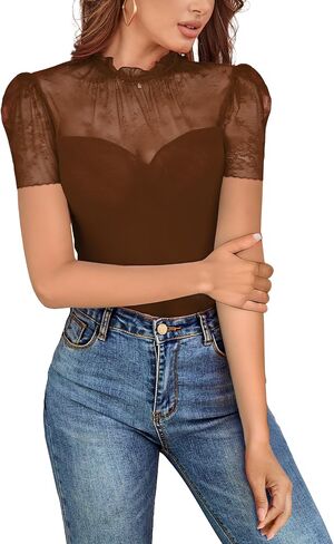 سيبويل نساء مثير دانتيل الأزهار الشبكات bodysuit قصيرة الأكمام شاهد من خلال تجهيزات الشبك in Kuwait