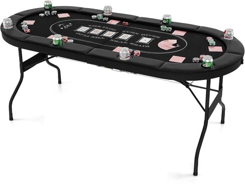 طاولة لعبة البوكر Gymax قابلة للطي من 8 لاعبين Texas Holdem مع حاملي الكأس المعدنية ، والكازينو ، والسكك الحديدية المبطنة ، وطاولة البوكر القابلة للطي المحمولة للعبة الترفيهية ، والمنزل ، وغرف الألعاب in Saudi Arabia