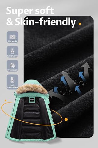 CREATMO US Girl's Winter Fleece Lined Long Parka Puffer Coat Thicken Ski Jacket With Fur Trim Hood in Saudi Arabia