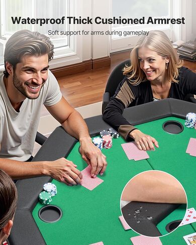 VEVOR Foldable Poker Table, 8 Player 48 in Folding Casino Leisure Table with Padded Rails & Cup Holders, Octagonal Portable Game Tables with Felt & Metal Legs, for Texas Hold'em Game and Blackjack in Saudi Arabia