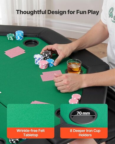 VEVOR Foldable Poker Table, 8 Player 48 in Folding Casino Leisure Table with Padded Rails & Cup Holders, Octagonal Portable Game Tables with Felt & Metal Legs, for Texas Hold'em Game and Blackjack in Saudi Arabia