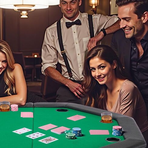 VEVOR Foldable Poker Table, 8 Player 48 in Folding Casino Leisure Table with Padded Rails & Cup Holders, Octagonal Portable Game Tables with Felt & Metal Legs, for Texas Hold'em Game and Blackjack in Saudi Arabia