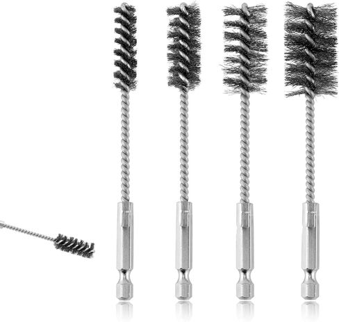 4pcs Wire Brush, Stainless Steel Twisted Bore Brush with 1/4" Hex Shank for Power Drill Impact Driver & Tube Cleaning, 3/8'' 1/2'' 3/4'' 7/8'' Diameter in Saudi Arabia