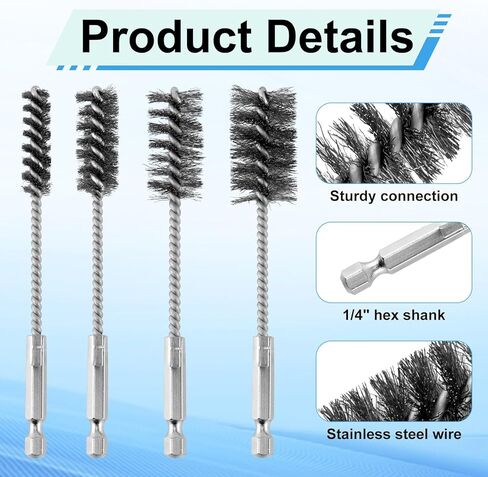 4pcs Wire Brush, Stainless Steel Twisted Bore Brush with 1/4" Hex Shank for Power Drill Impact Driver & Tube Cleaning, 3/8'' 1/2'' 3/4'' 7/8'' Diameter in Saudi Arabia
